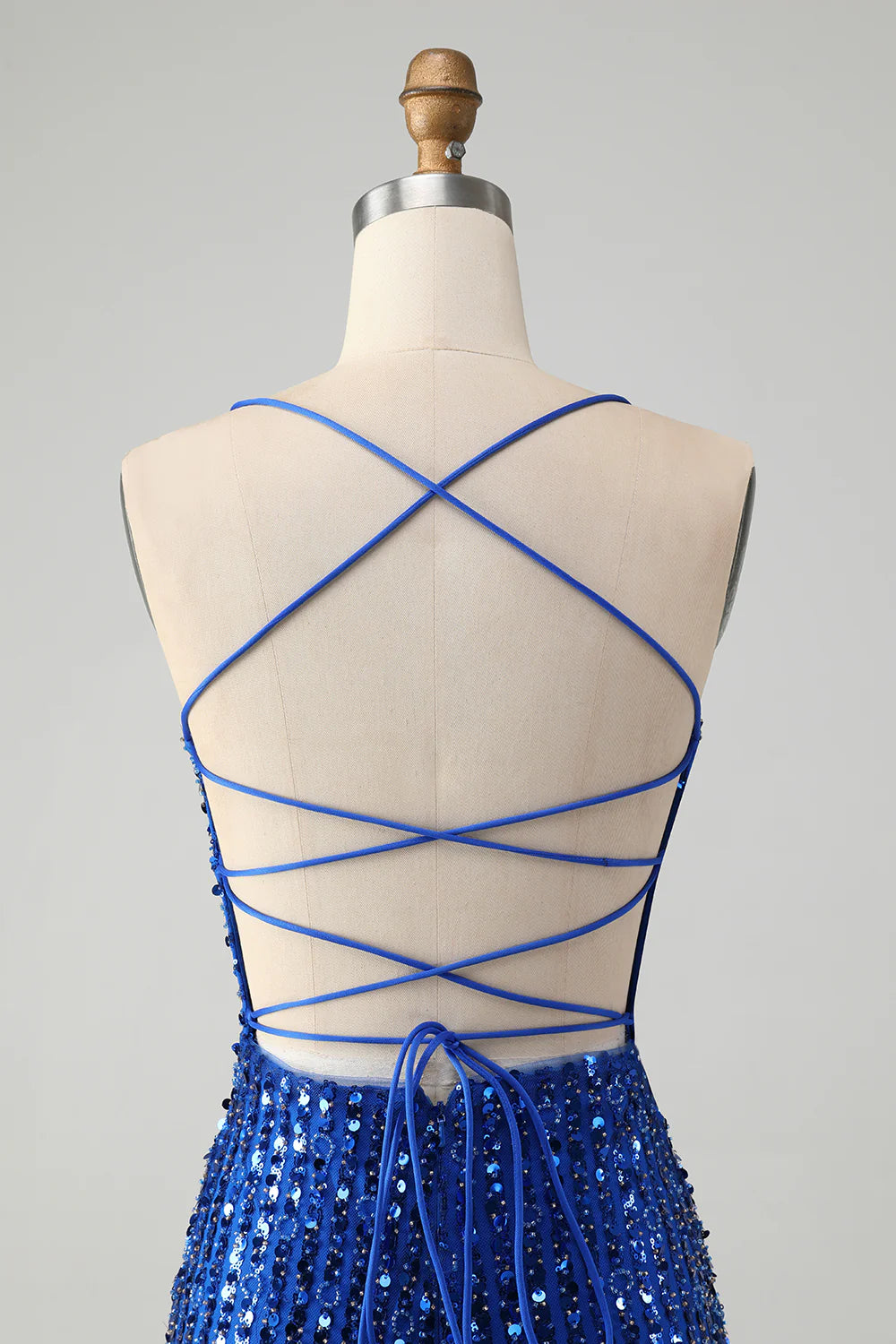 Amzcw Stylish Royal Blue Sheath Criss Cross Back Short Homecoming Dress with Sequins