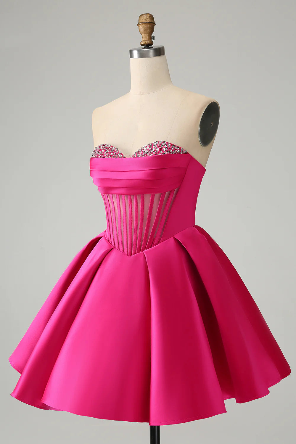 Amzcw Cute Fuchsia A Line Sweetheart Corset Short Homecoming Dress with Beading