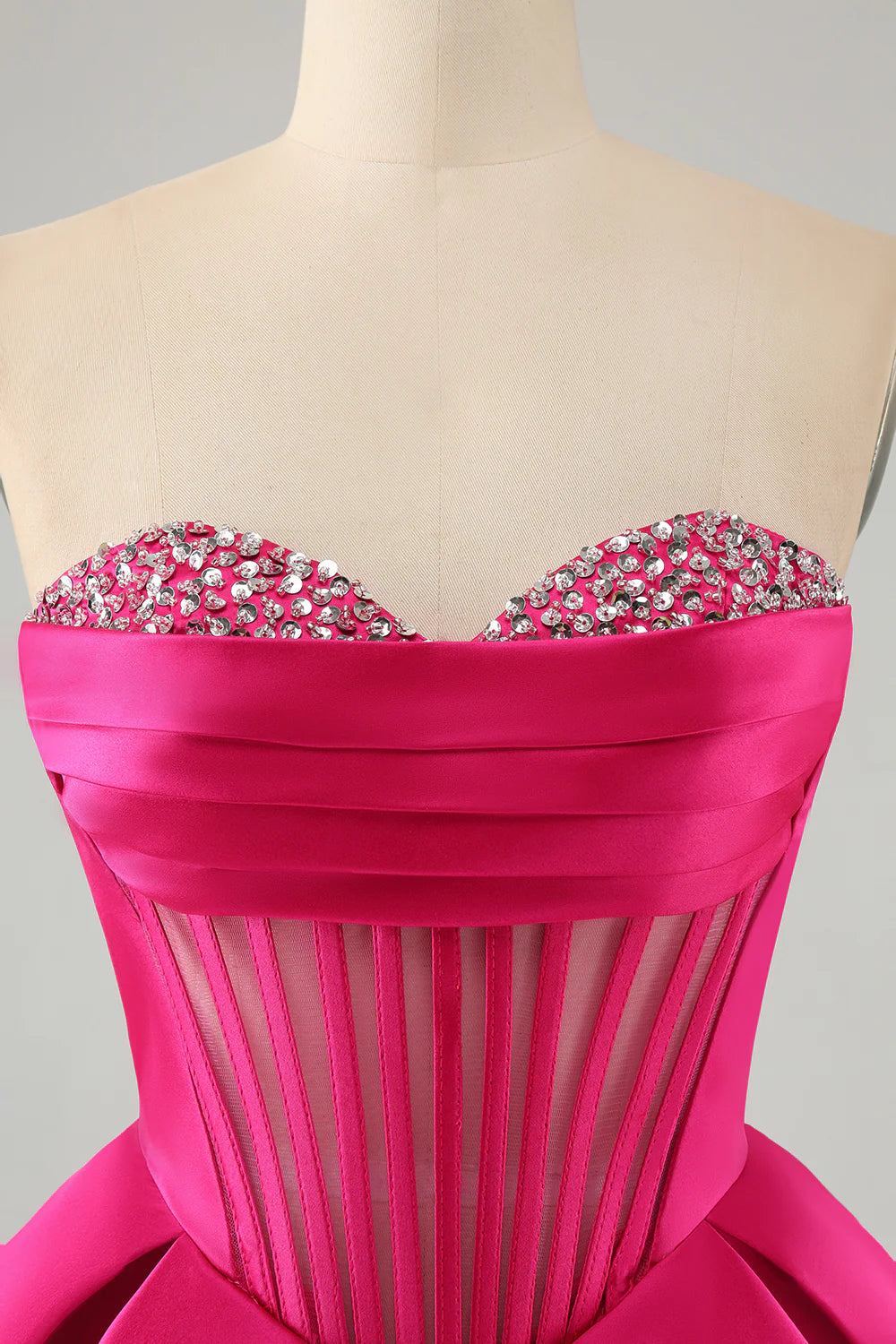 Amzcw Cute Fuchsia A Line Sweetheart Corset Short Homecoming Dress with Beading