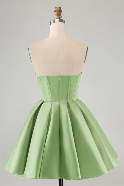Amzcw Cute Green A Line Sweetheart Corset Short Homecoming Dress with Beading