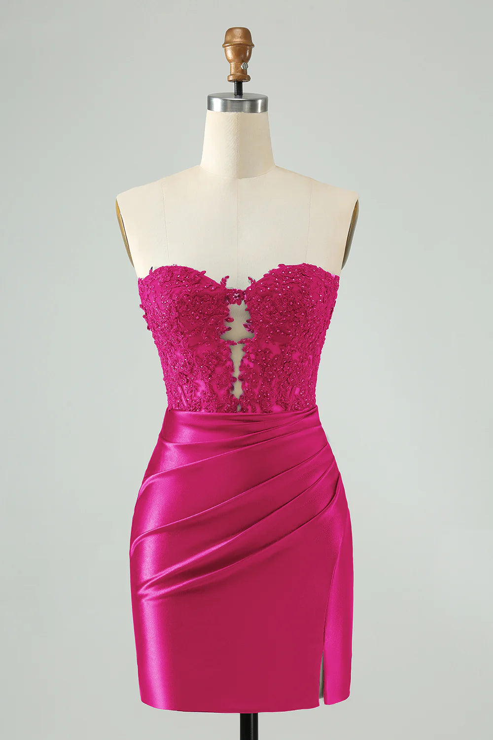 Amzcw Sexy Bodycon Fuchsia Sweetheart Corset Hollow Out Beaded Short Homecoming Dress