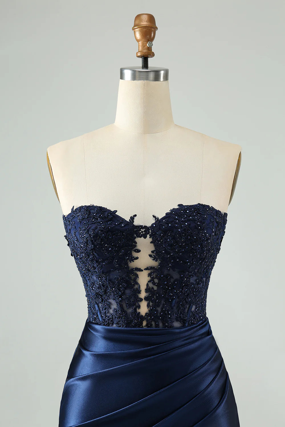 Amzcw Navy Bodycon Sweetheart Corset Beaded Short Homecoming Dress with Hollow Out