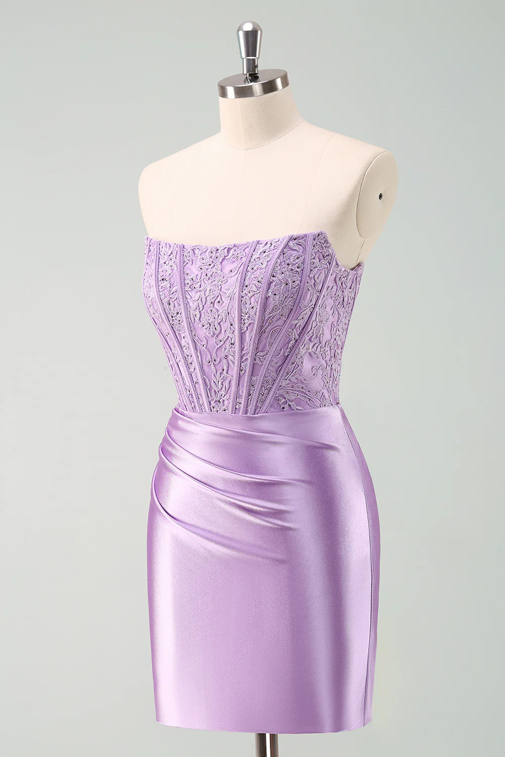 Amzcw Stylish Purple Bodycon Pleated Beaded Corset Short Homecoming Dress