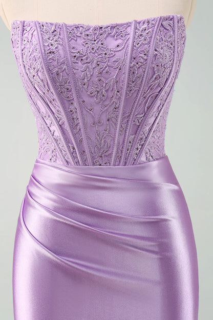 Amzcw Stylish Purple Bodycon Pleated Beaded Corset Short Homecoming Dress