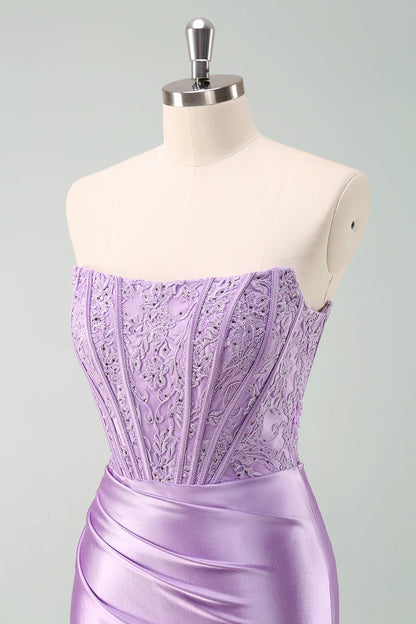 Amzcw Stylish Purple Bodycon Pleated Beaded Corset Short Homecoming Dress