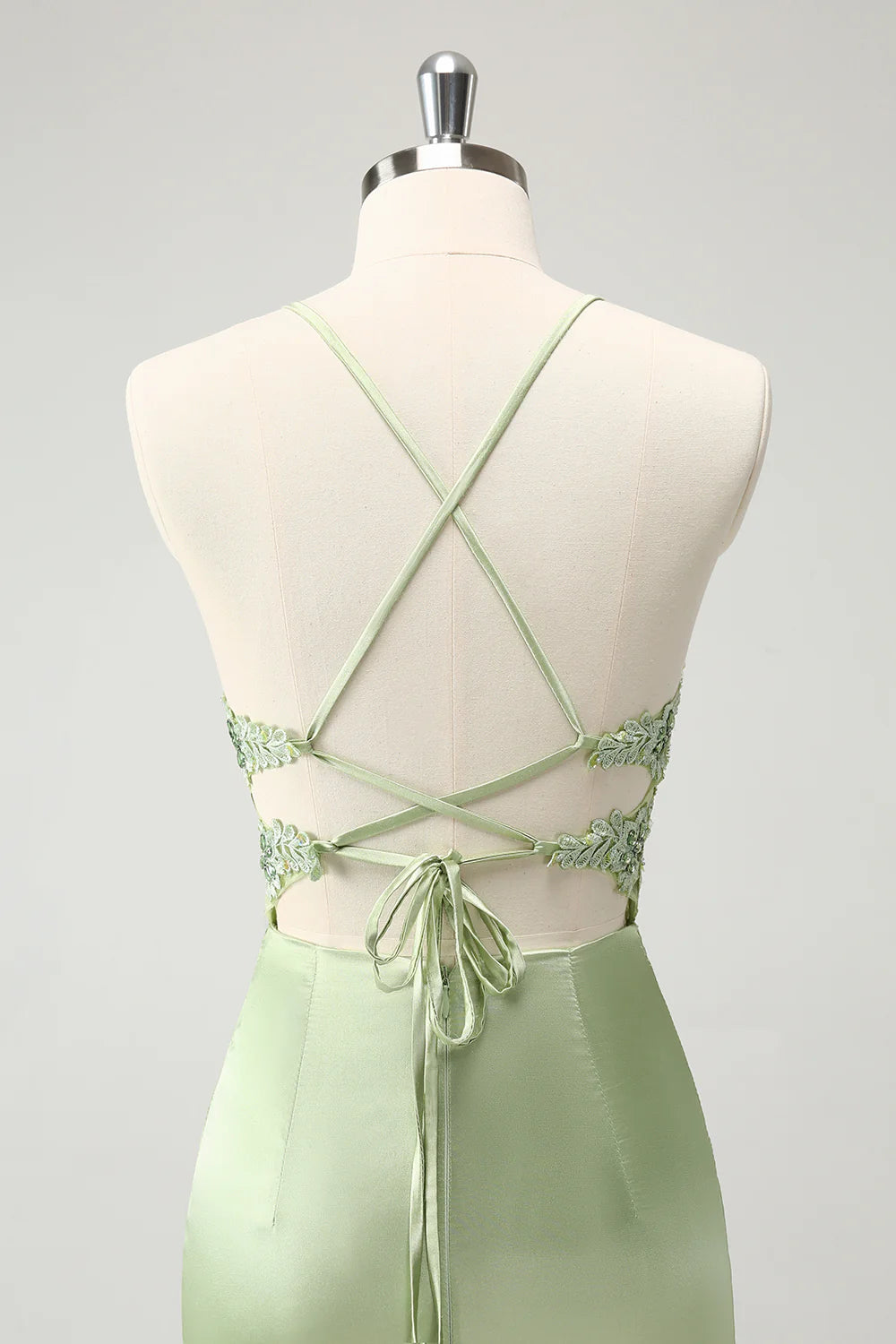 Amzcw Stylish Green Sheath Criss Cross Back Corset Short Homecoming Dress with Appliques