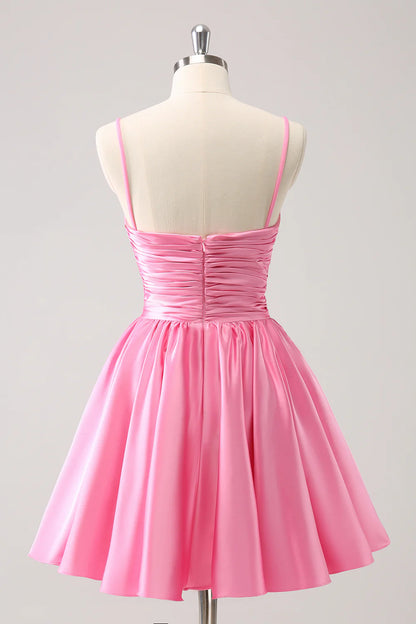 Amzcw Sparkly Cute Pink A Line Spaghetti Straps Cut Out Homecoming Dress with Sequins