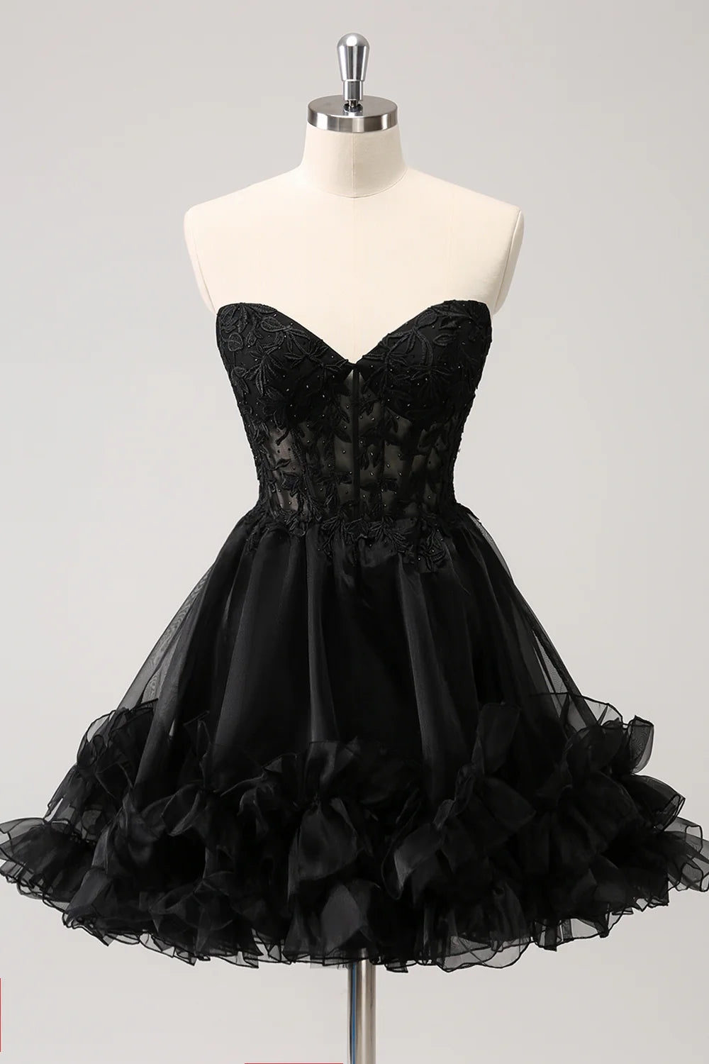 Amzcw Sparkly Black A Line Sweetheart Corset Beaded Homecoming Dress with Lace Up Back