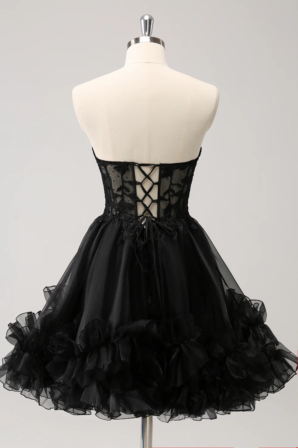 Amzcw Sparkly Black A Line Sweetheart Corset Beaded Homecoming Dress with Lace Up Back