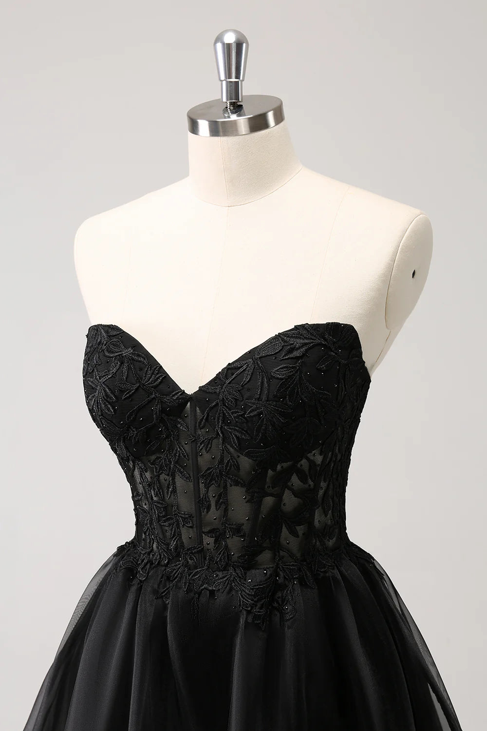 Amzcw Sparkly Black A Line Sweetheart Corset Beaded Homecoming Dress with Lace Up Back