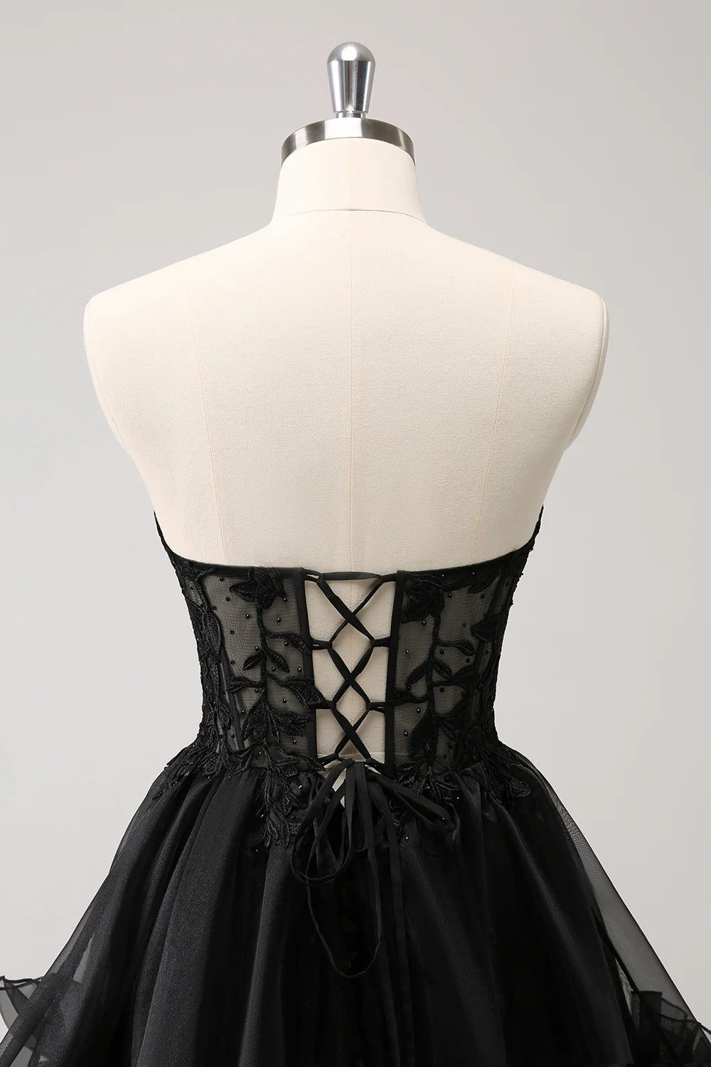 Amzcw Sparkly Black A Line Sweetheart Corset Beaded Homecoming Dress with Lace Up Back