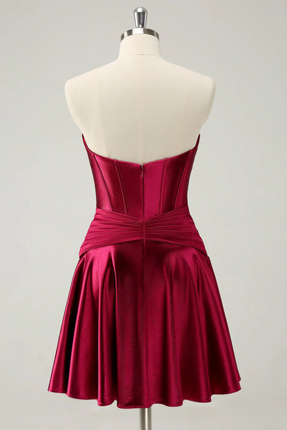 Amzcw Cute Burgundy A Line Sweetheart Criss Cross Corset Homecoming Dress with Ruffles