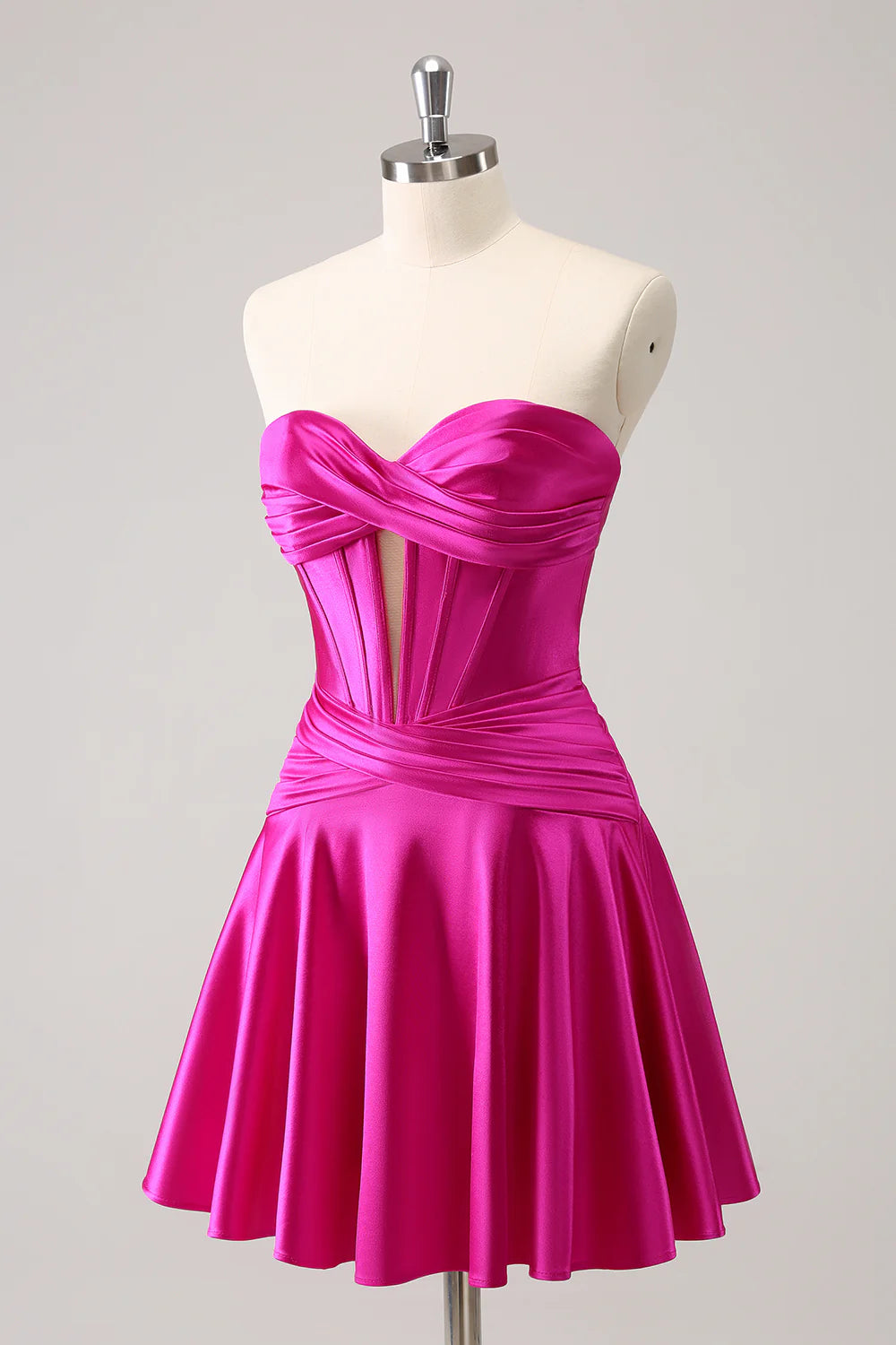 Amzcw Cute Fuchsia A Line Sweetheart Criss Cross Corset Homecoming Dress with Ruffles