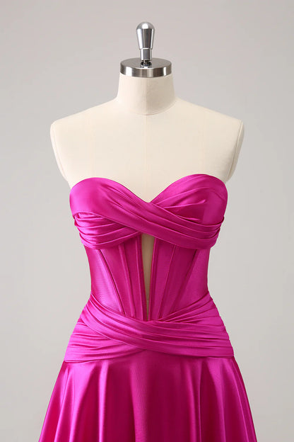 Amzcw Cute Fuchsia A Line Sweetheart Criss Cross Corset Homecoming Dress with Ruffles