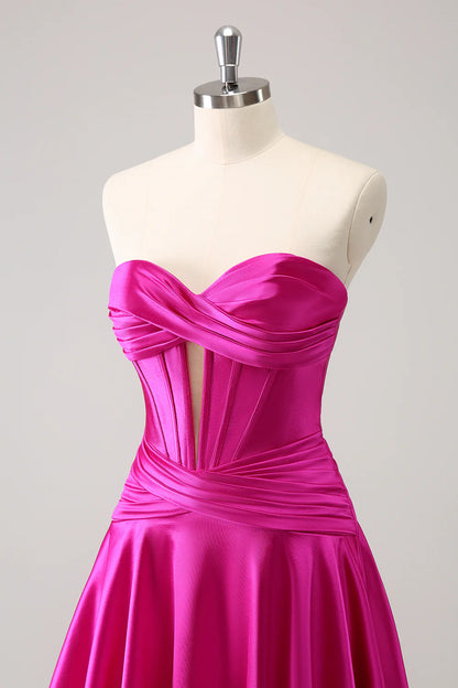 Amzcw Cute Fuchsia A Line Sweetheart Criss Cross Corset Homecoming Dress with Ruffles