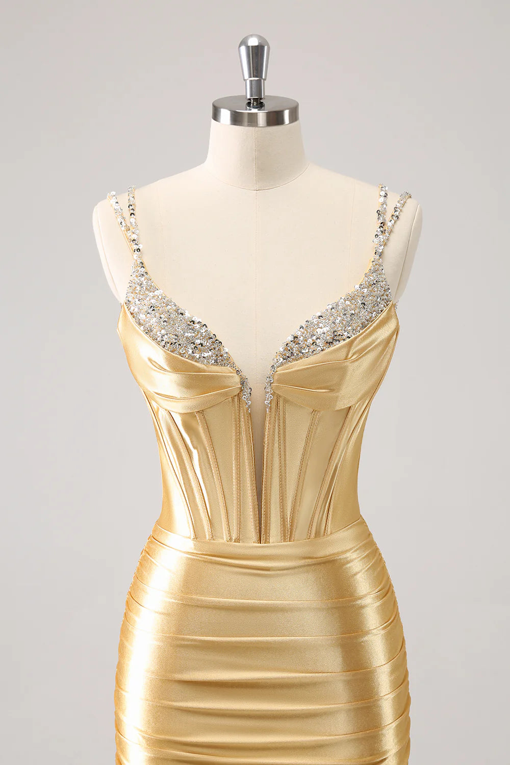 Amzcw Gorgeous Golden Bodycon Corset Short Metallic Homecoming Dress with Sequins