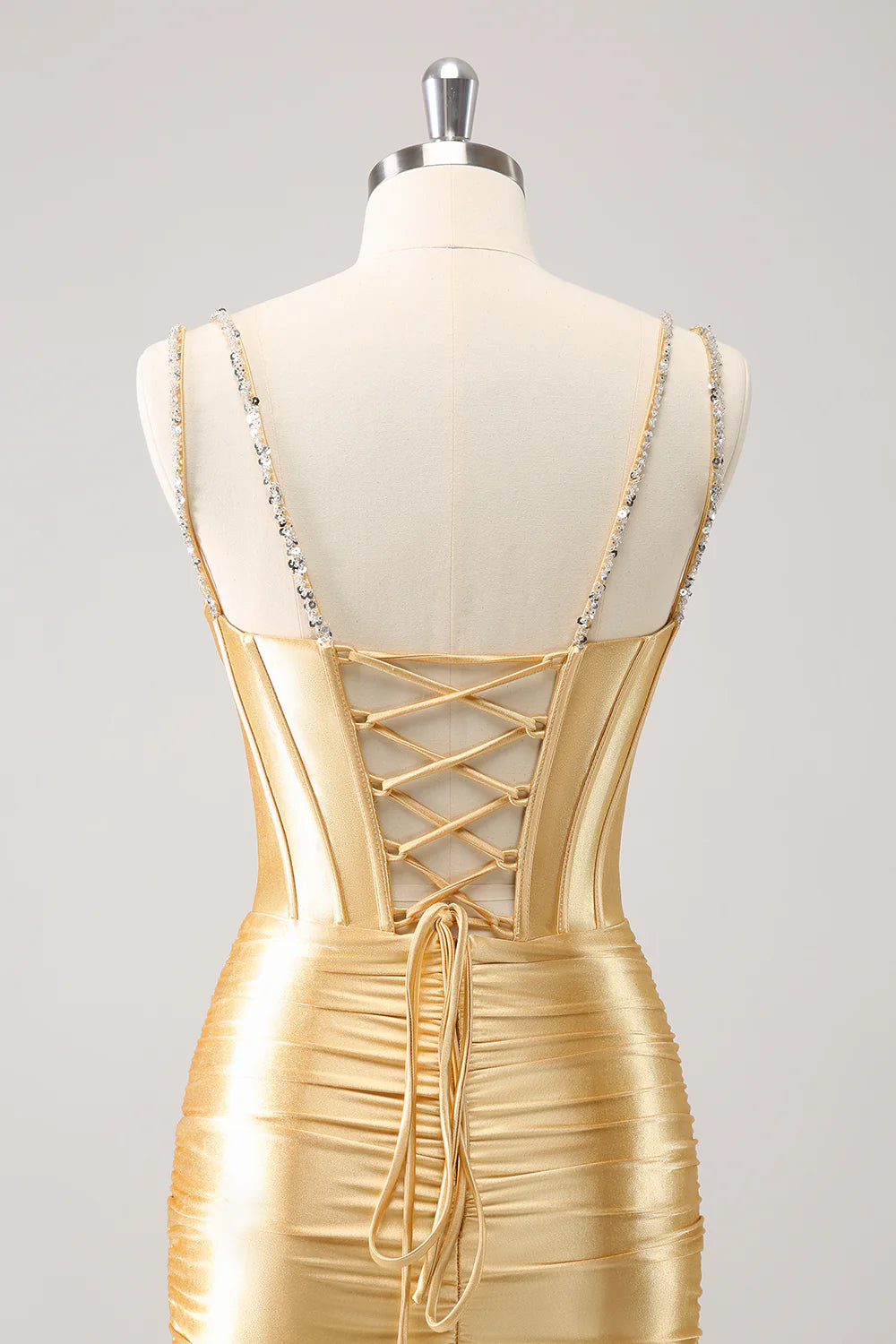 Amzcw Gorgeous Golden Bodycon Corset Short Metallic Homecoming Dress with Sequins