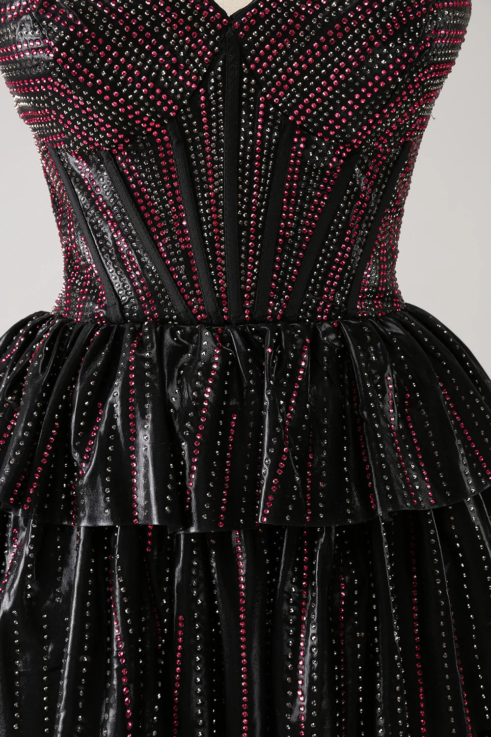 Amzcw Cute Black Pink A Line Sweetheart Corset Metallic Homecoming Dress with Beading