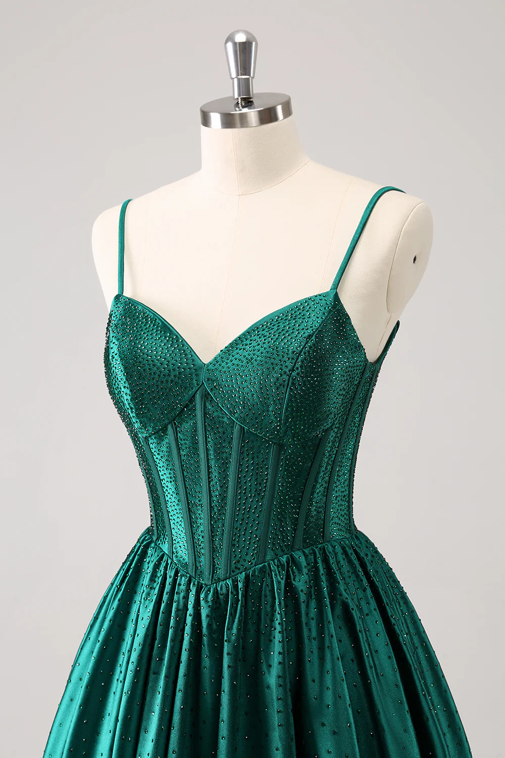 Amzcw Cute Dark Green A Line Spaghetti Straps Ruffle Corset Short Homecoming Dress with Beading