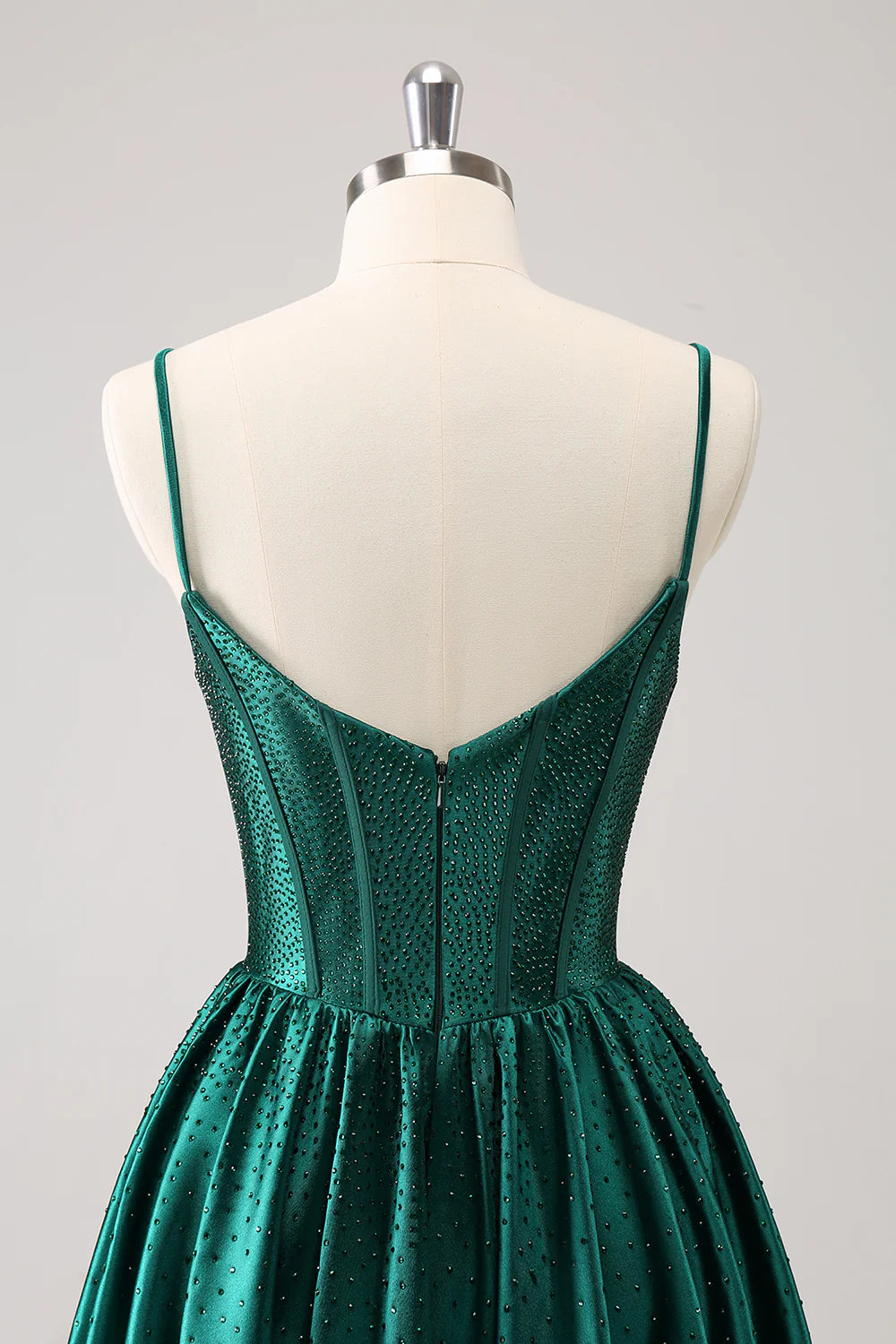 Amzcw Cute Dark Green A Line Spaghetti Straps Ruffle Corset Short Homecoming Dress with Beading