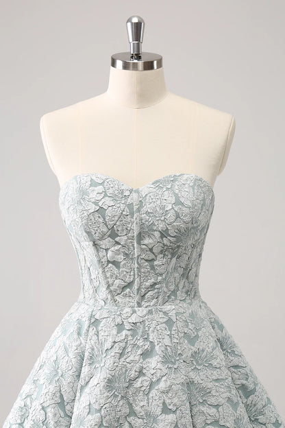 Amzcw Cute Grey Green A Line Sweetheart Corset Short Homecoming Dress