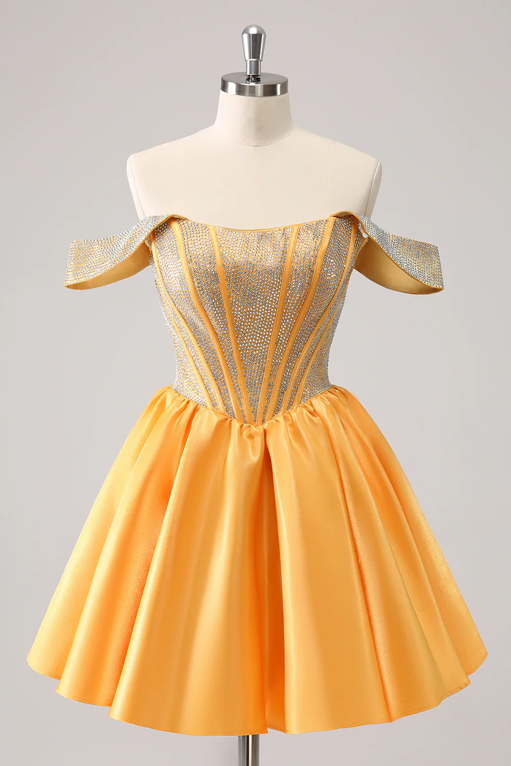 Amzcw Cute Yellow A Line Off The Shoulder Corset Homecoming Dress with Beading