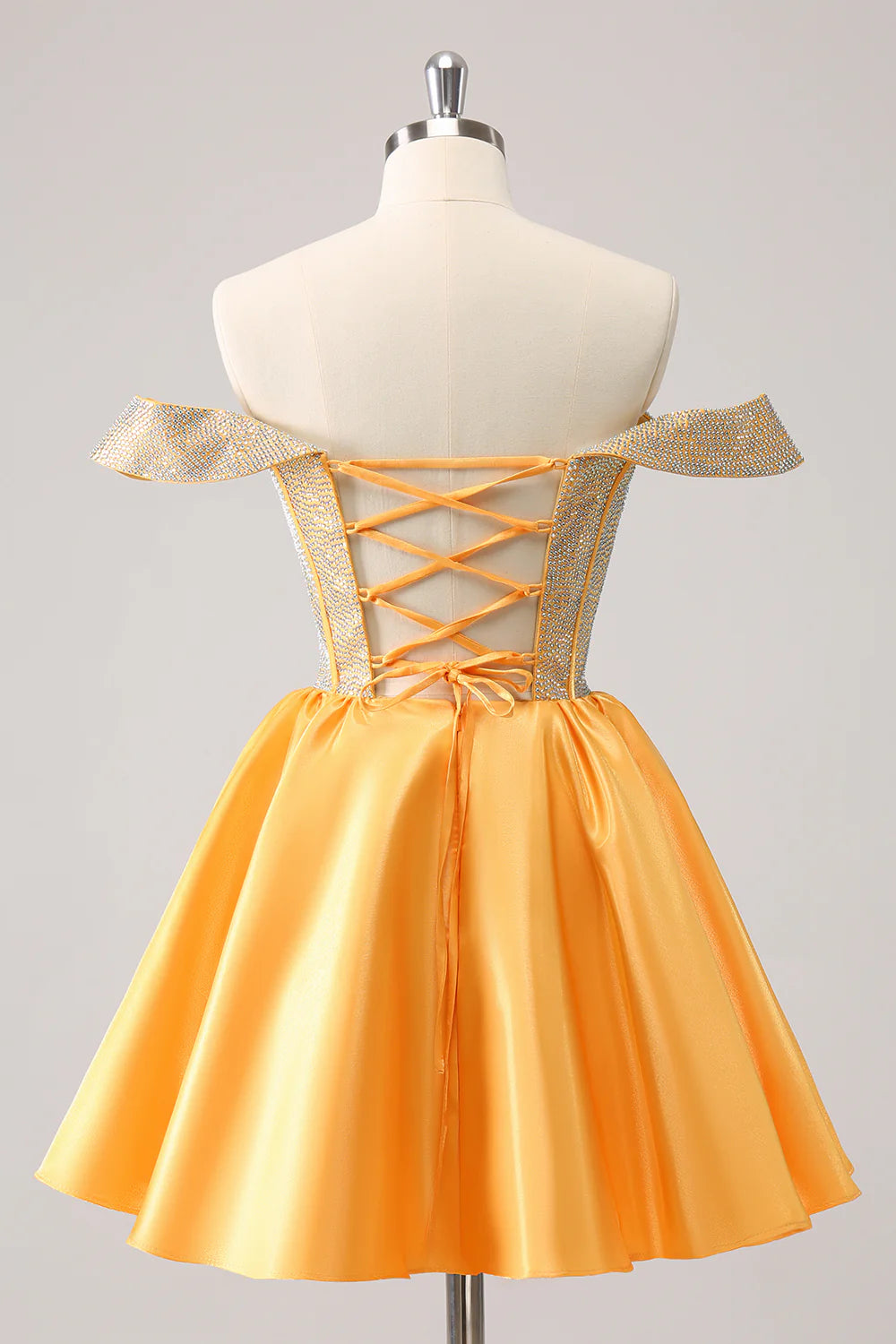 Amzcw Cute Yellow A Line Off The Shoulder Corset Homecoming Dress with Beading