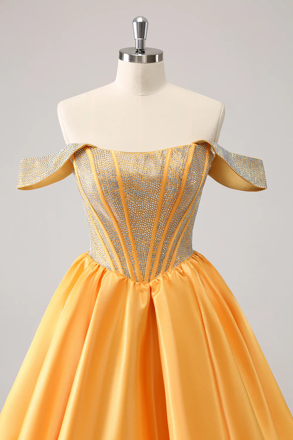 Amzcw Cute Yellow A Line Off The Shoulder Corset Homecoming Dress with Beading