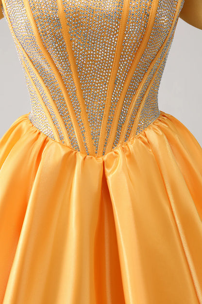 Amzcw Cute Yellow A Line Off The Shoulder Corset Homecoming Dress with Beading