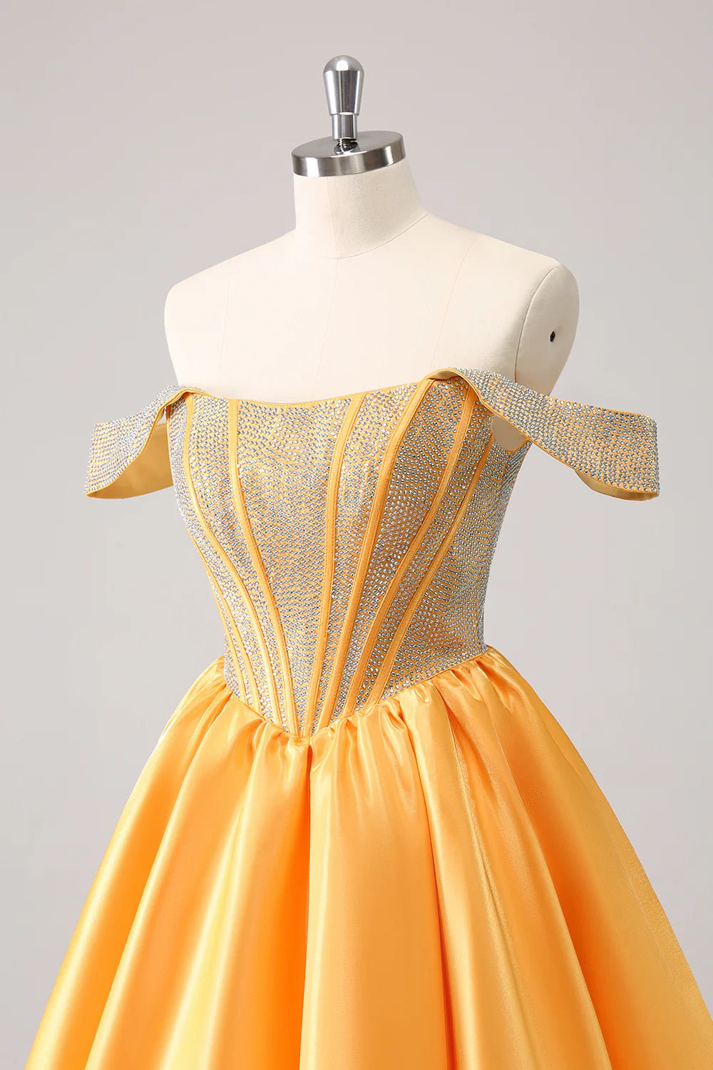 Amzcw Cute Yellow A Line Off The Shoulder Corset Homecoming Dress with Beading