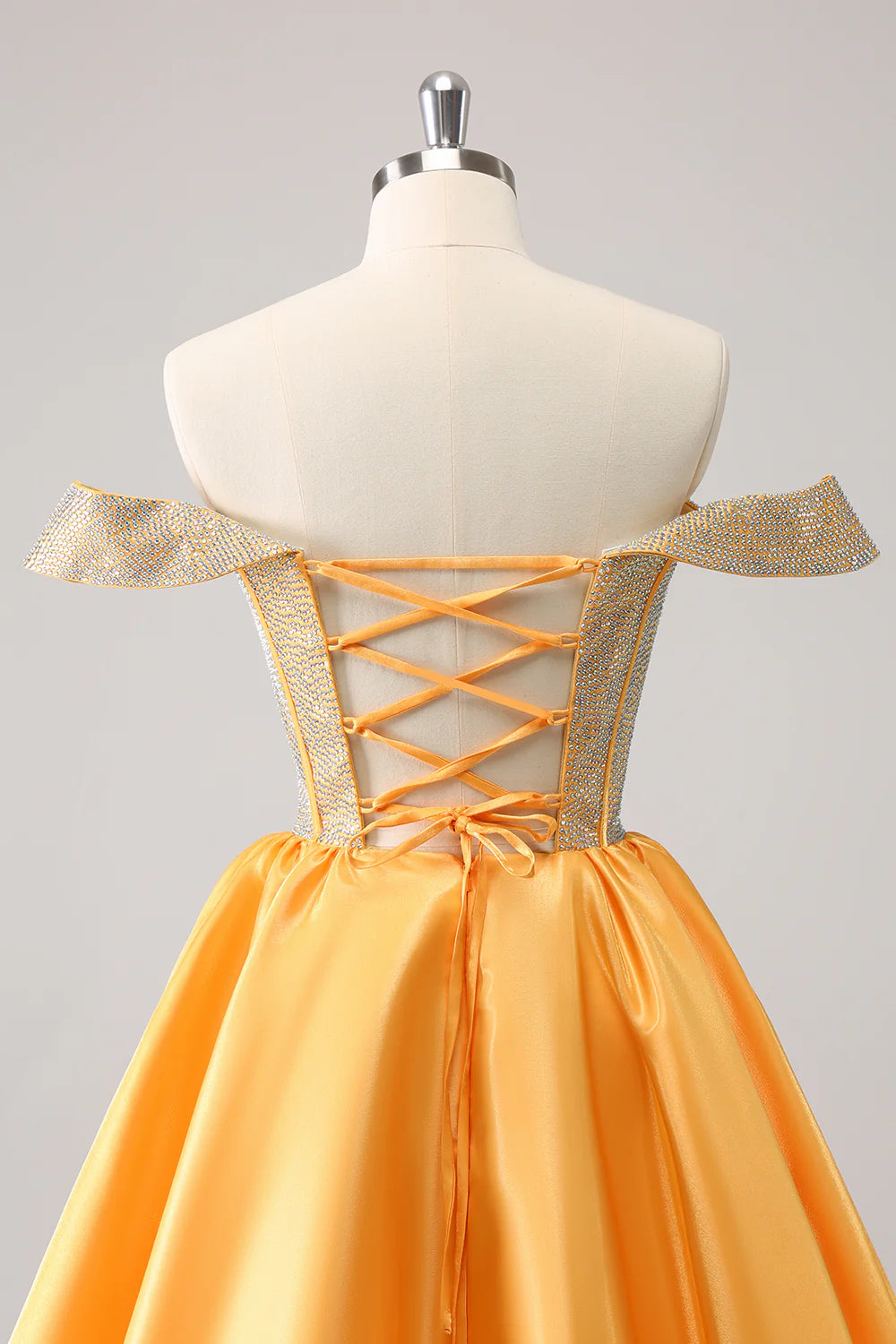 Amzcw Cute Yellow A Line Off The Shoulder Corset Homecoming Dress with Beading