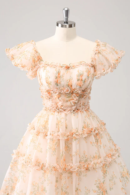 Amzcw Cute Yellow A Line Square Neck Corset Backless Short Homecoming Dress