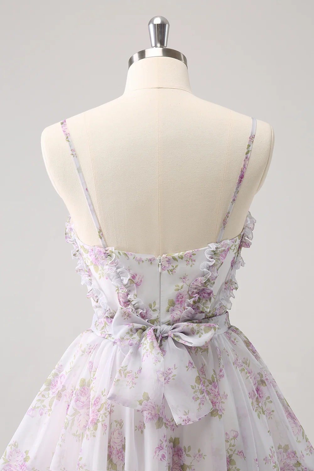 Amzcw Cute Lilac A Line Cut Out Tiered Print Floral Homecoming Dress with Ruffles