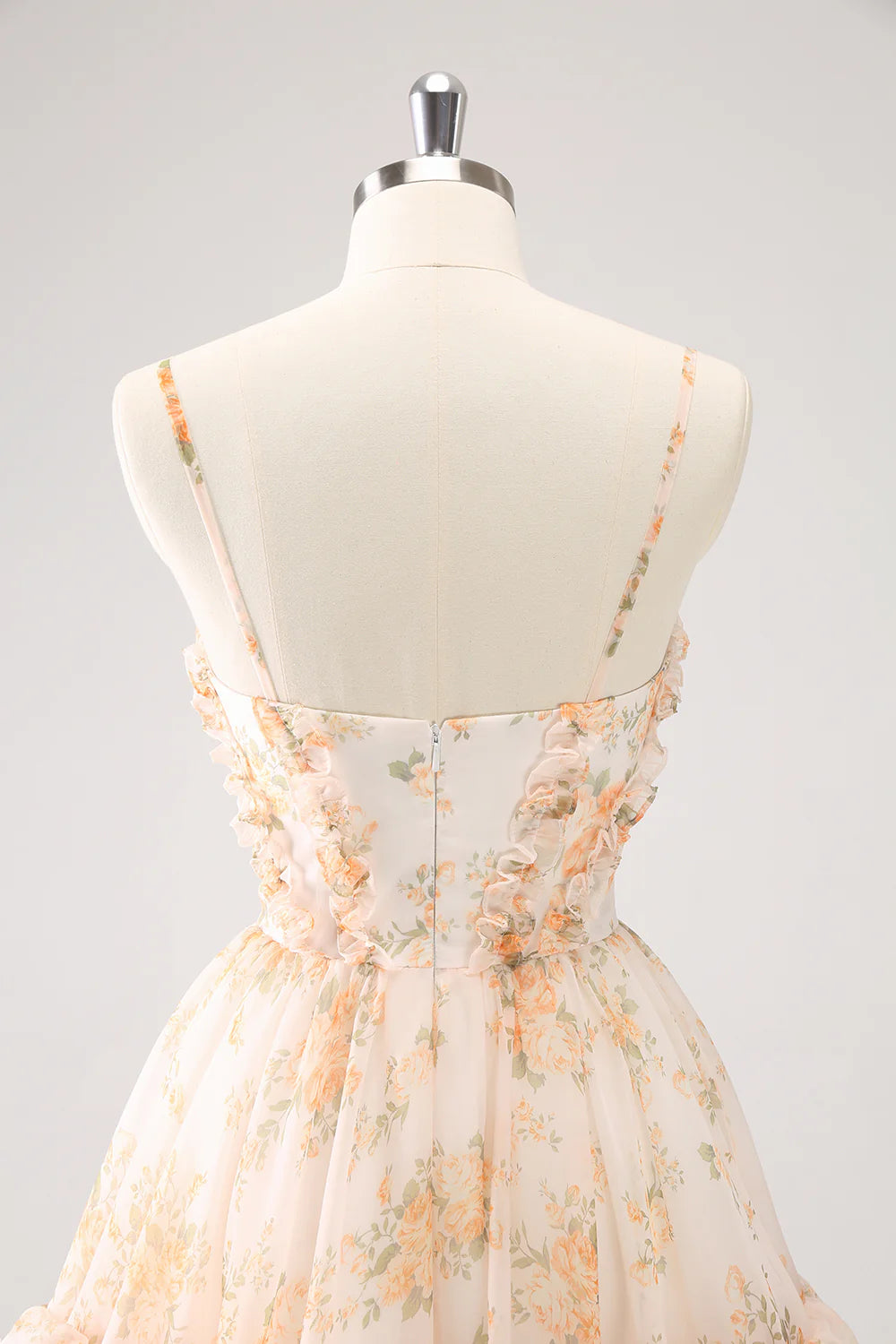 Amzcw Cute Yellow A Line Cut Out Tiered Print Floral Homecoming Dress with Ruffles