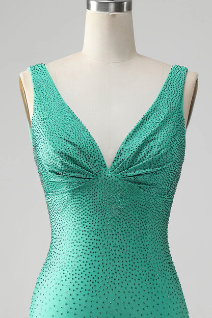 Amzcw Chic Bodycon V Neck Backless Short Green Homecoming Dress with Beading