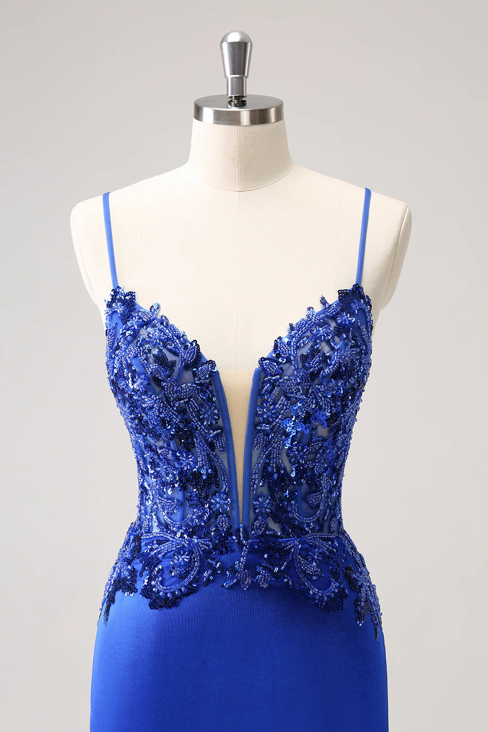 Amzcw Royal Blue Tight Ruched Lace Up Back Short Homecoming Dress with Beading