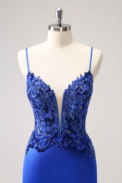 Amzcw Royal Blue Tight Ruched Lace Up Back Short Homecoming Dress with Beading