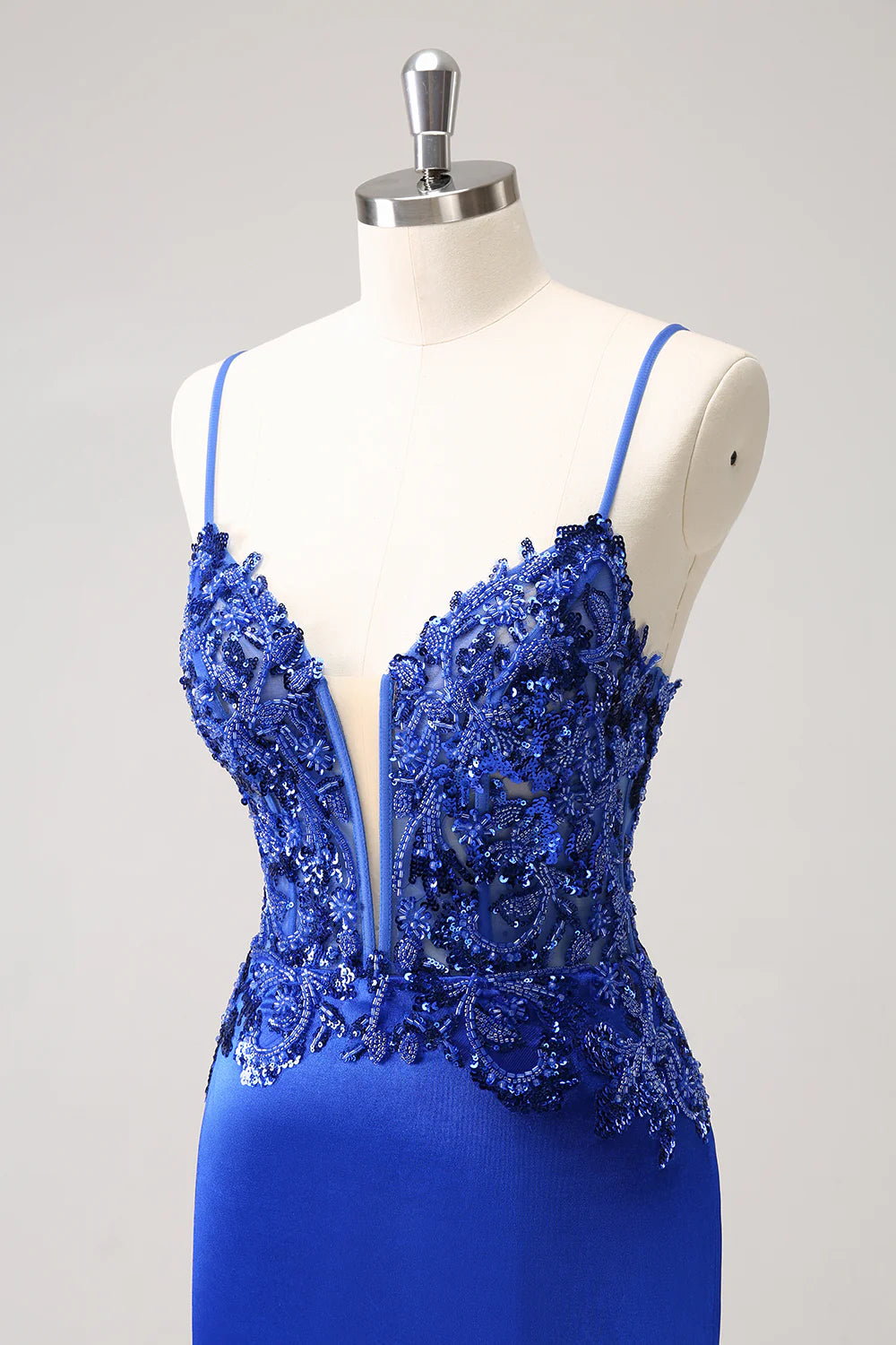 Amzcw Royal Blue Tight Ruched Lace Up Back Short Homecoming Dress with Beading