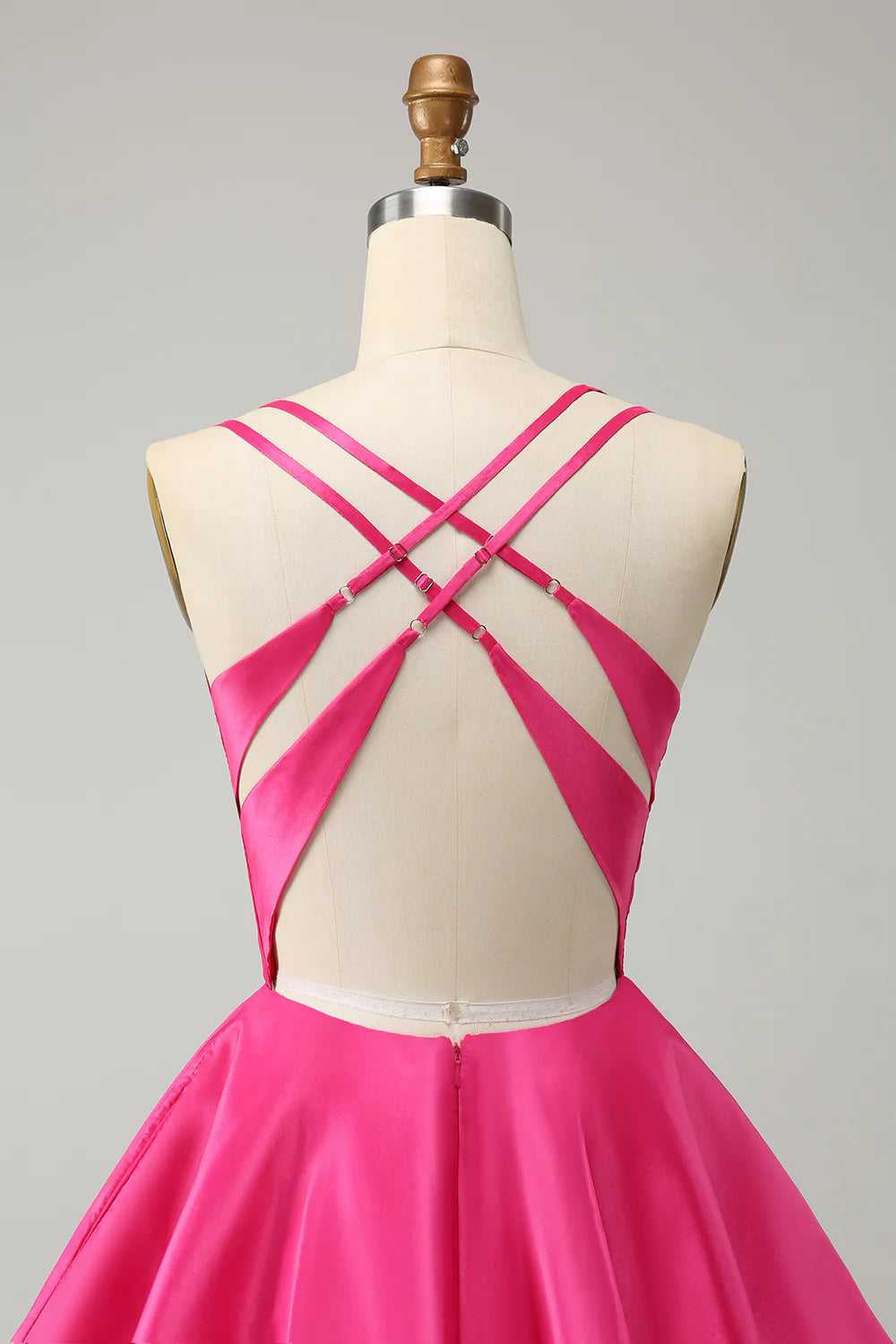 Amzcw Fuchsia A Line Spaghetti Straps Backless Short Homecoming Dress