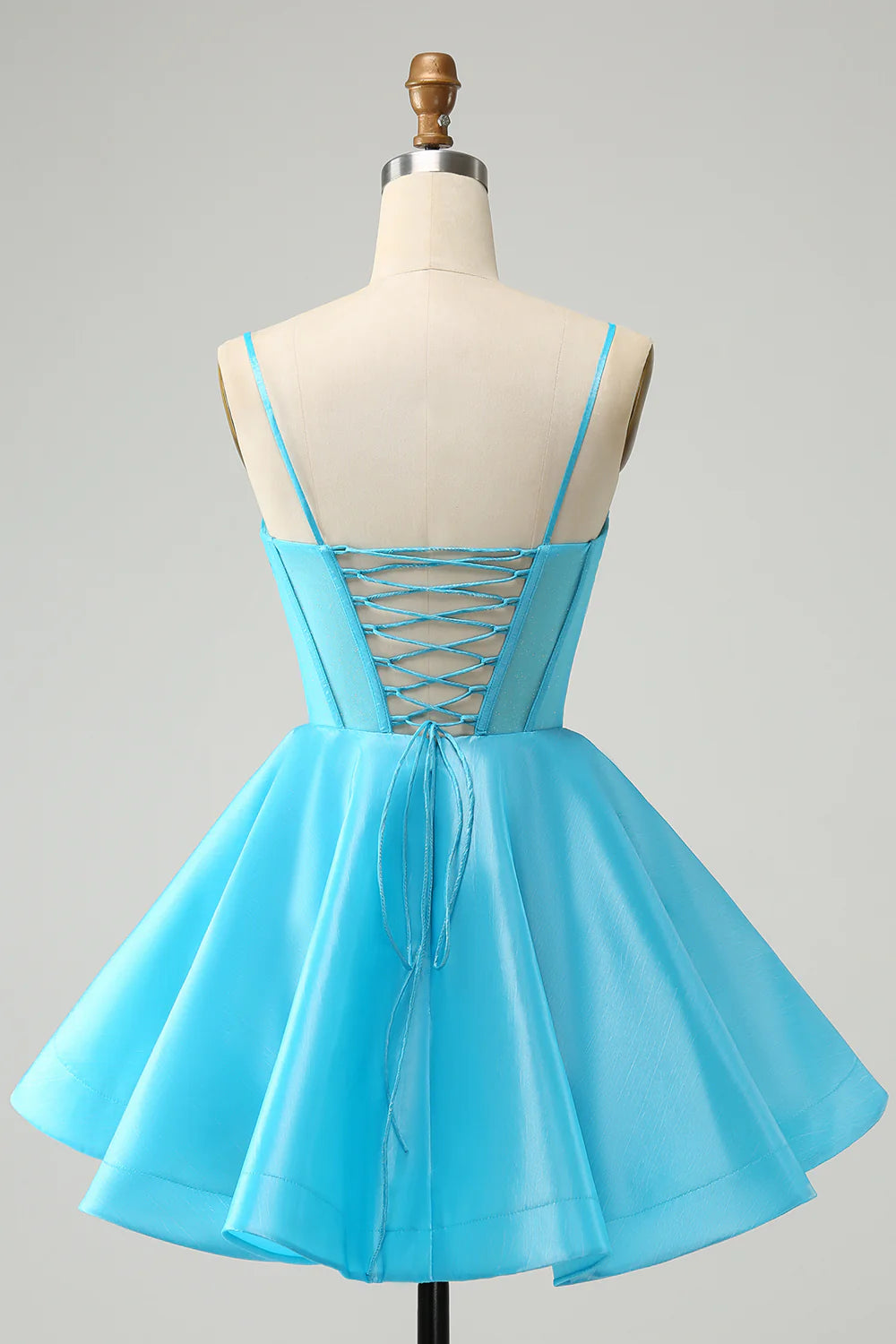 Amzcw Blue A Line Spaghetti Straps Corset Short Homecoming Dress with Beading