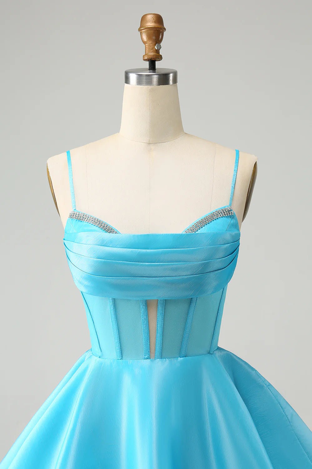 Amzcw Blue A Line Spaghetti Straps Corset Short Homecoming Dress with Beading