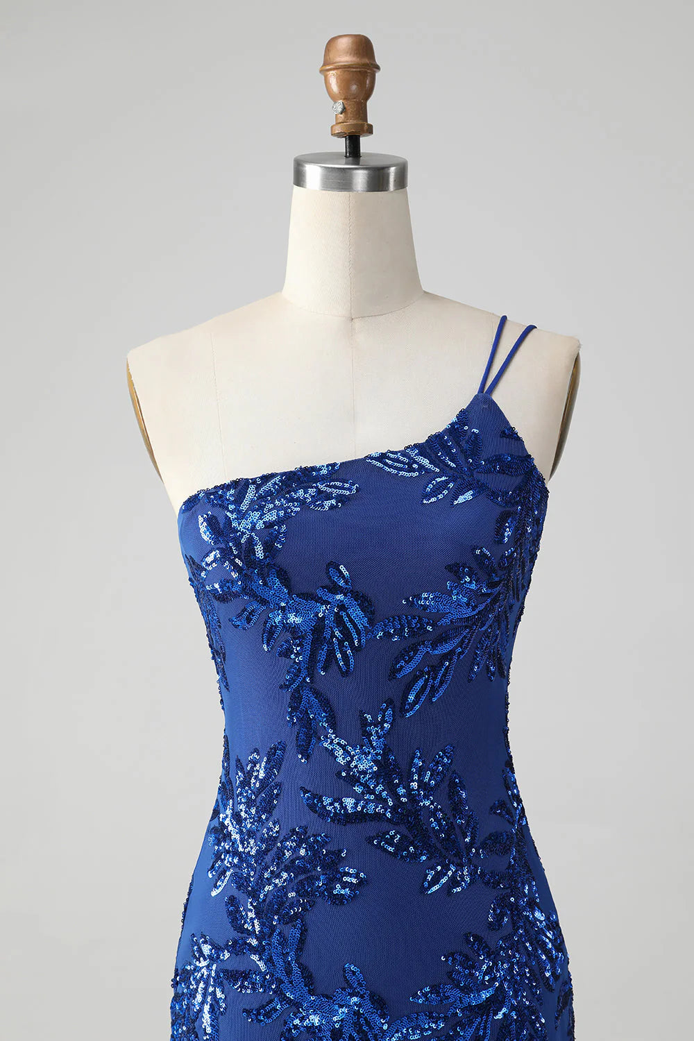 Amzcw Sparkly Bodycon Royal Blue One Shoulder Sequins Homecoming Dress with Embroidery