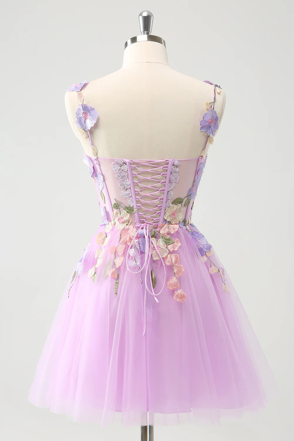 Amzcw Gorgeous Purple A Line Spaghetti Straps Short Homecoming Dress with 3D Flowers