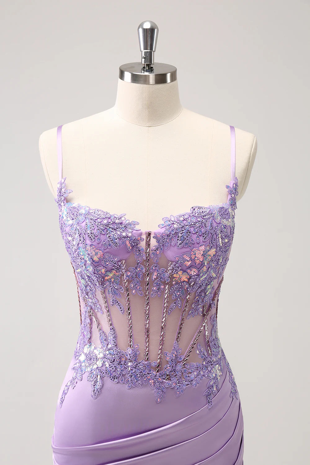 Amzcw Unique Glitter Purple Corset Pleated Tight Homecoming Dress with Sequins