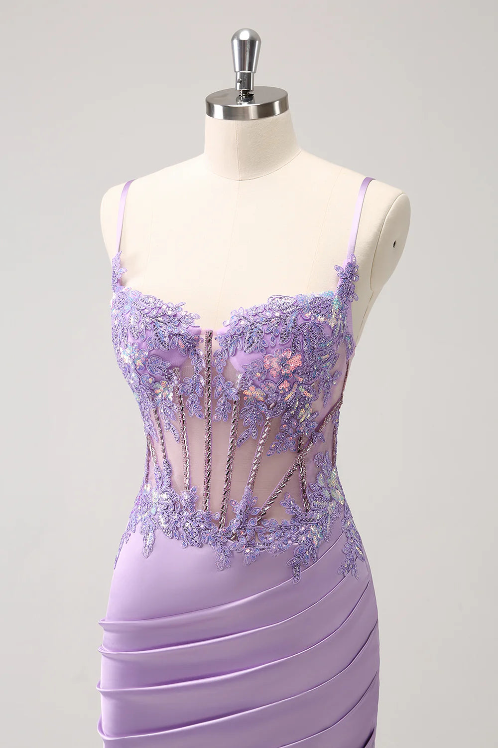 Amzcw Unique Glitter Purple Corset Pleated Tight Homecoming Dress with Sequins