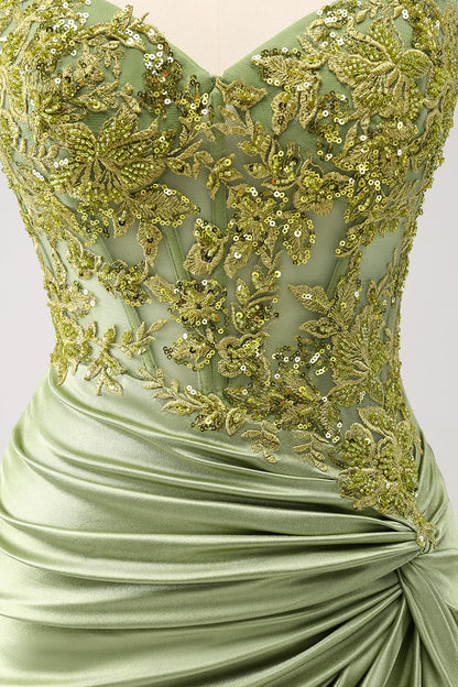 Amzcw Stylish Army Green Tight Lace Up Back Corset Sequin Homecoming Dress with Appliques