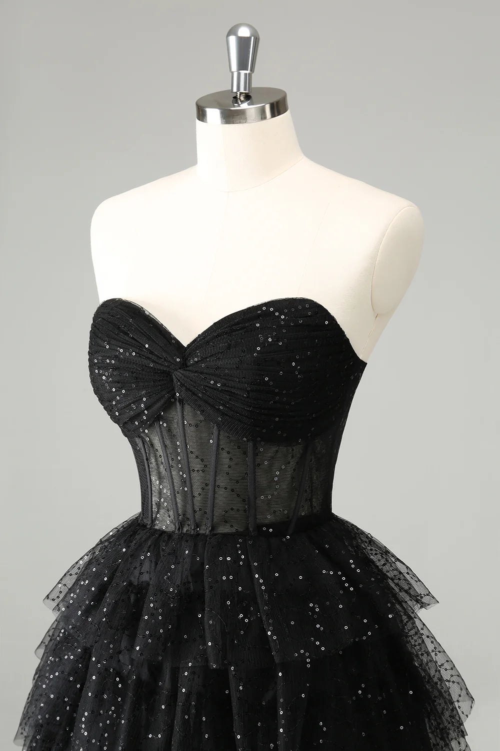 Amzcw Cute Sparkly Black A Line Sweetheart Pleated Corset Homecoming Dress with Sequins