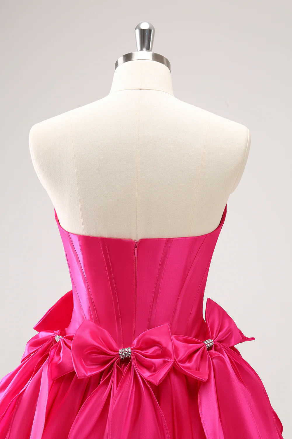Amzcw Cute Fuchsia A Line Strapless Corset Ruffle Beaded Homecoming Dress with Bows