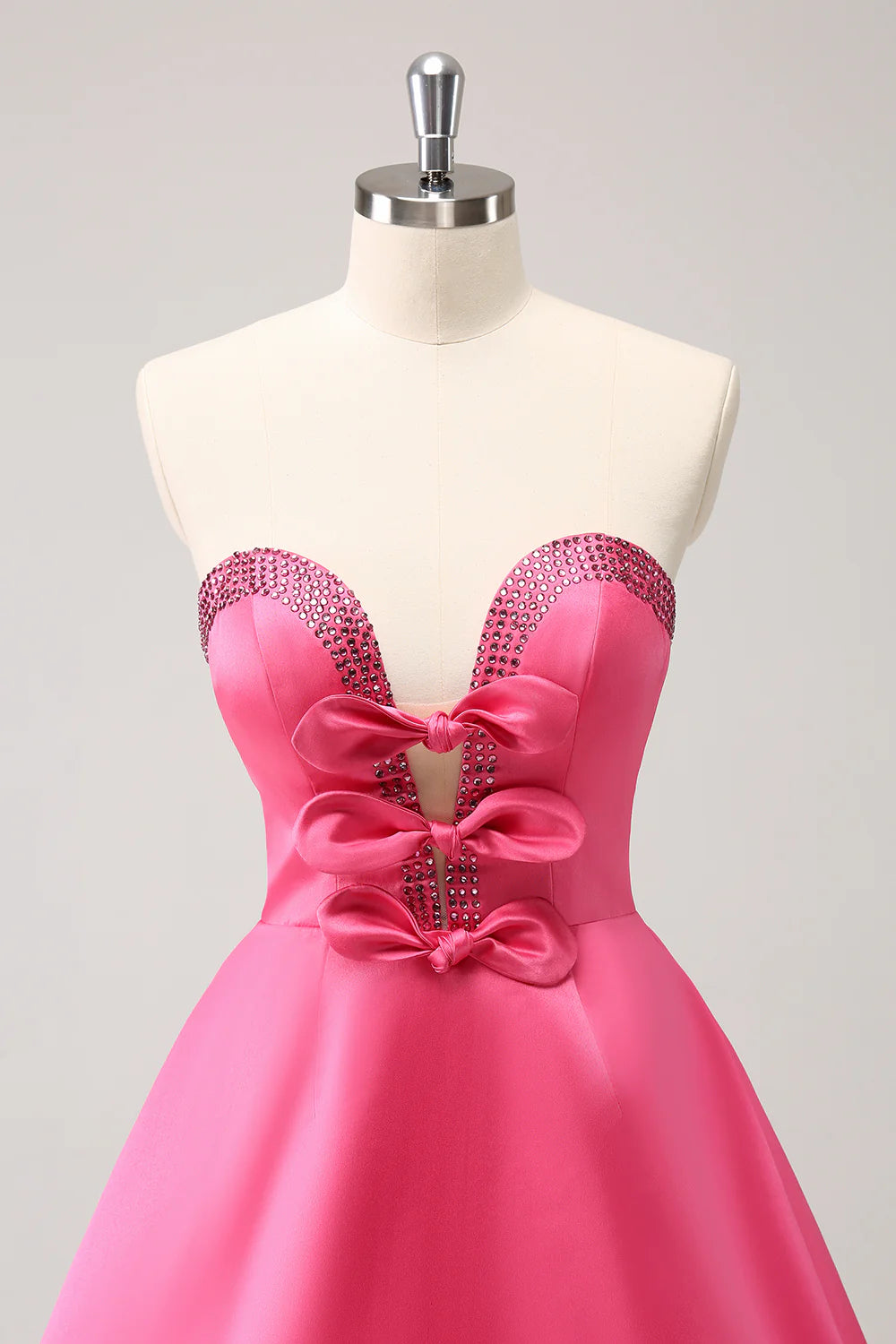 Amzcw Cute Hot Pink A Line Strapless Cut Out Homecoming Dress with Beading