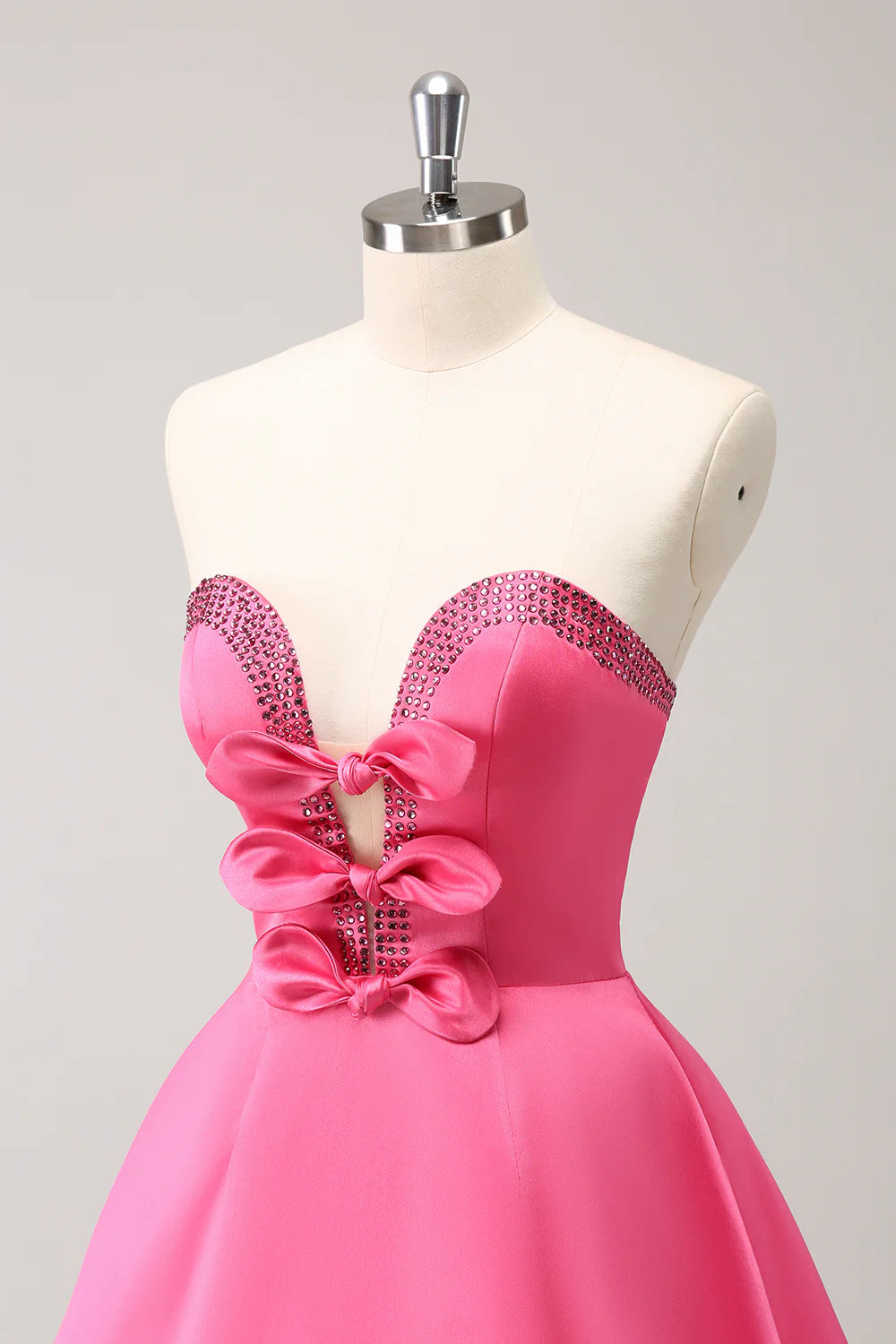 Amzcw Cute Hot Pink A Line Strapless Cut Out Homecoming Dress with Beading